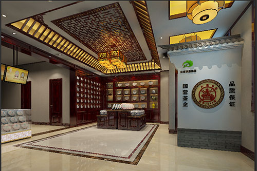 福安古朴典雅的中式茶叶店大堂设计效果图