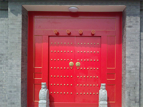 福安中国传统四合院系列朱红色中式木制大门木作